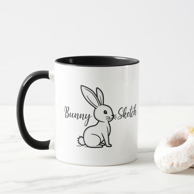 Bunny Sketch – Hand Drawn Rabbit - caneca Mug (With Donut)
