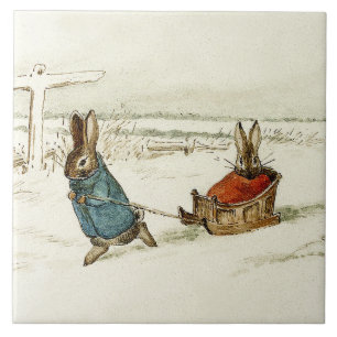 “Bunny Sleigh Ride” by Beatrix Potter Ceramic Tile