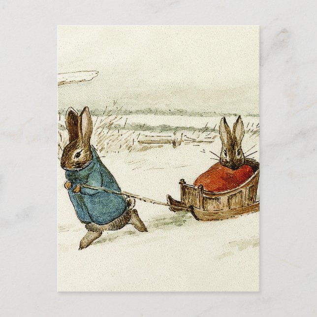 “Bunny Sleigh Ride” by Beatrix Potter Postcard (Front)
