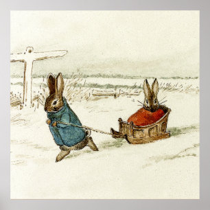 “Bunny Sleigh Ride” by Beatrix Potter Poster