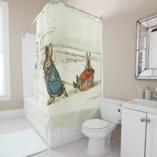 “Bunny Sleigh Ride” by Beatrix Potter Shower Curtain