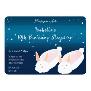 Bunny Slippers Blue Background Birthday Sleepover Invitation