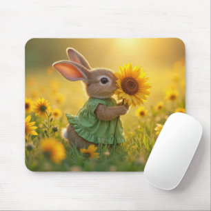Bunny Sniffing a Yellow Sunflower Mouse Pad