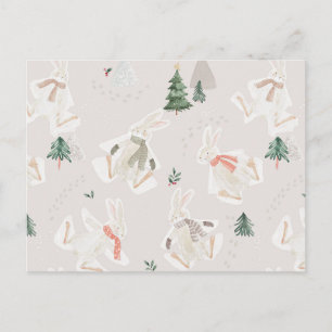 Bunny snow angel rabbit winter snowflake mitten postcard