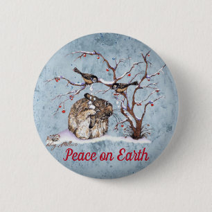 Bunny & Snow Birds 6 Cm Round Badge