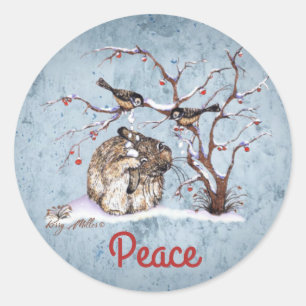 Bunny & Snow Birds Classic Round Sticker