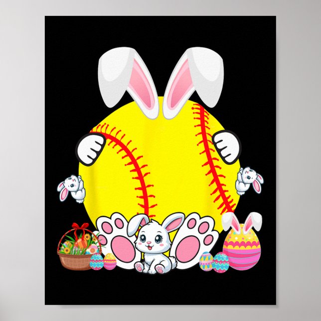Bunny Softball Ball Costume Easter Player Fan Hunt Poster (Front)