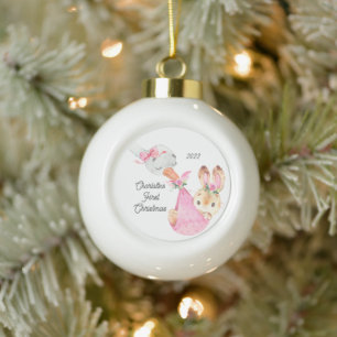 Bunny Special Delivery Baby's First Christmas   Ceramic Ball Christmas Ornament