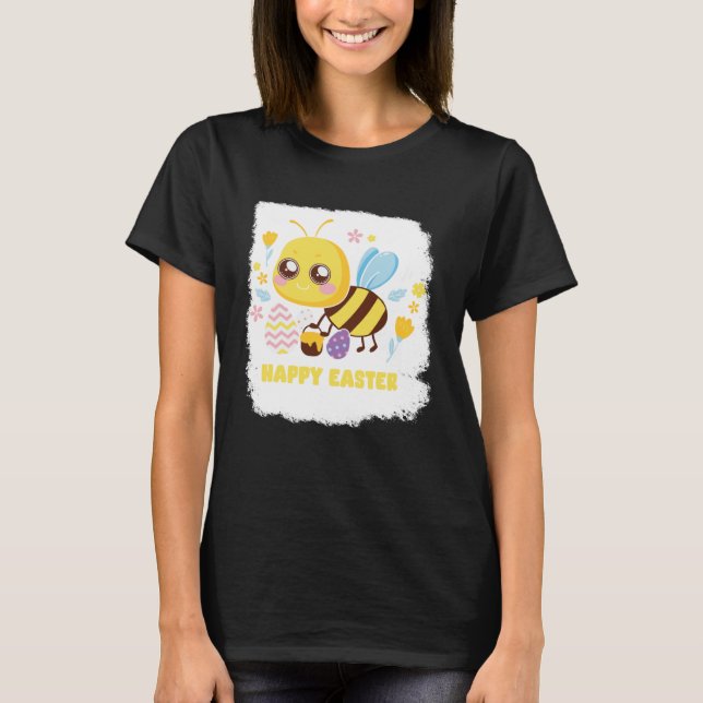 Bunny Spring Hunt Eggs bee Happy Easter Day T-Shirt (Front)