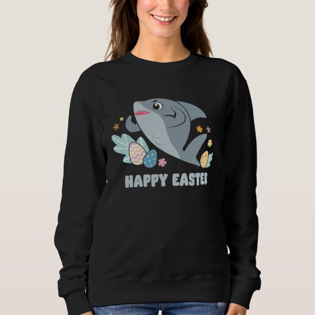 Bunny Spring Hunt Eggs cute shark Happy Easter Day Sweatshirt (Front)