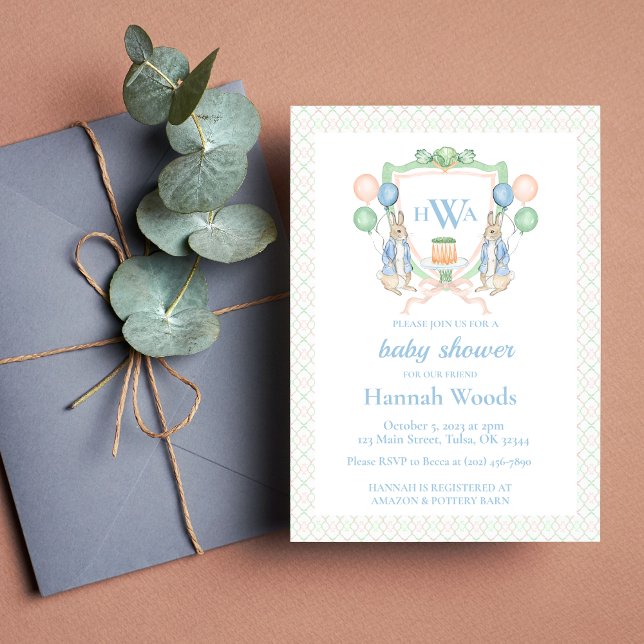 Bunny Spring Monogram Baby Shower Invitation (Creator Uploaded)