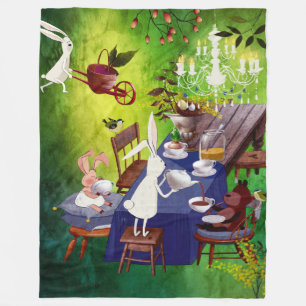 Bunny Spring Party in Forest-Animal Illustration Fleece Blanket
