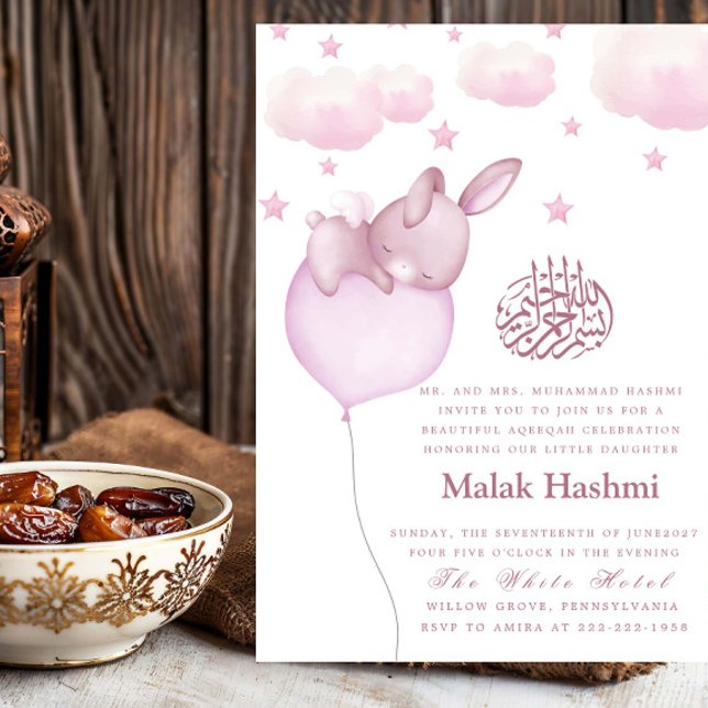 Bunny & Star Baby Girl Islamic Aqiqa Aqeeqa Invitation (Creator Uploaded)