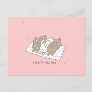 Bunny Stay Warm Rabbit Pink Cute Postcard