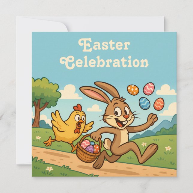 Bunny Steals Eggs | Funny Easter Egg Hunt Invitation (Front)