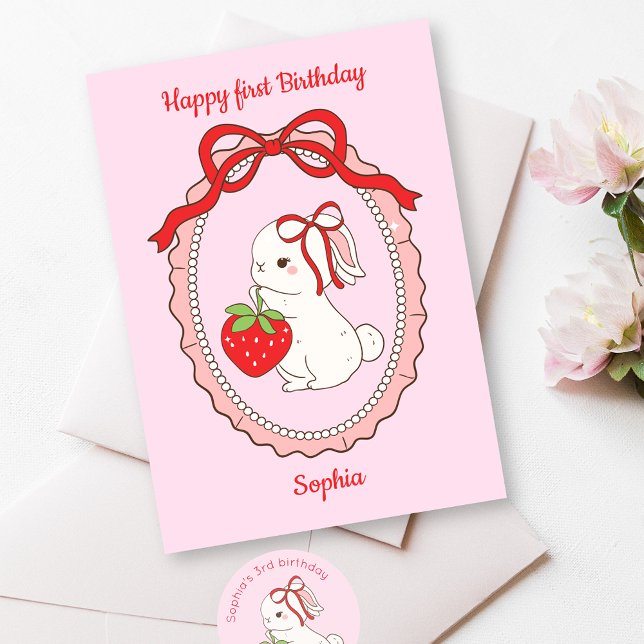 Bunny Strawberry Happy Birthday Card (Creator Uploaded)