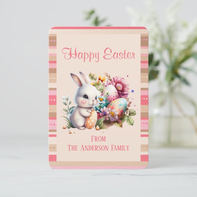 Bunny Striped Border Easter Card (Standing Front)