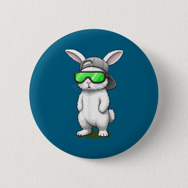 Bunny sunglasses cap cool rabbit pixel easter day 6 cm round badge (Front)