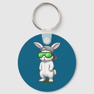 Bunny sunglasses cap cool rabbit pixel easter day key ring