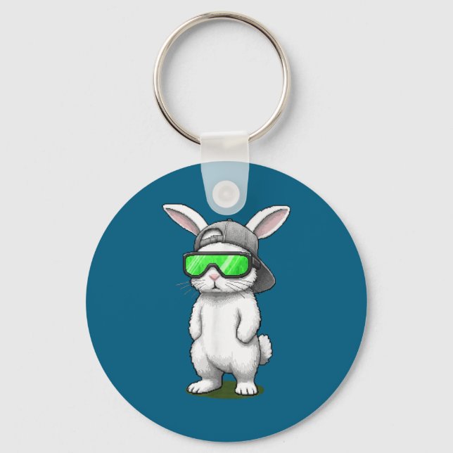 Bunny sunglasses cap cool rabbit pixel easter day key ring (Front)