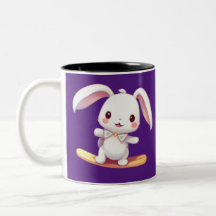 bunny surfing Two-Tone coffee mug