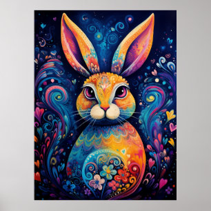 Bunny swirls and hearts Blue Poster