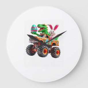 Bunny T-rex Easter Monster Truck Dino Funny Boys K Large Clock