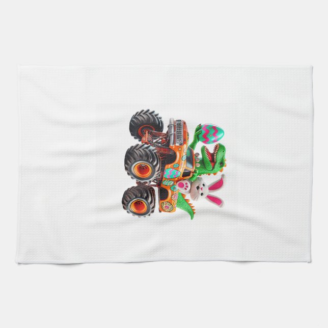 Bunny T-rex Easter Monster Truck Dino Funny Boys K Tea Towel (Horizontal)