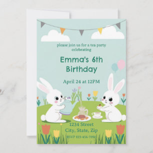 Bunny Tea Party Birthday Invitation   Cute Rabbits