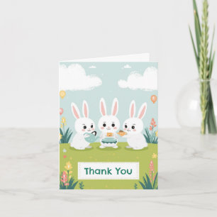 Bunny Tea Party Thank You Card   Cute Rabbit Girls