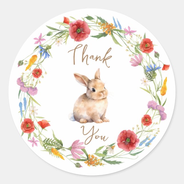 Bunny thank you sticker floral-Customisable (Front)
