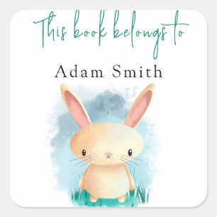 Bunny - This book belongs to Square Sticker