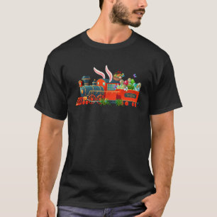Bunny Train & Colourful Eggs Happy Easter Day Men  T-Shirt