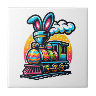 Bunny Train Railroad Easter Egg Kids Toddler Boys  Ceramic Tile