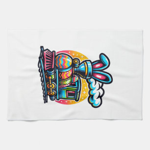 Bunny Train Railroad Easter Egg Kids Toddler Boys  Tea Towel