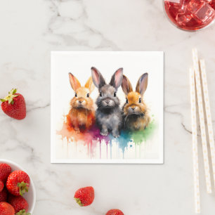 Bunny Trio Watercolor Napkin
