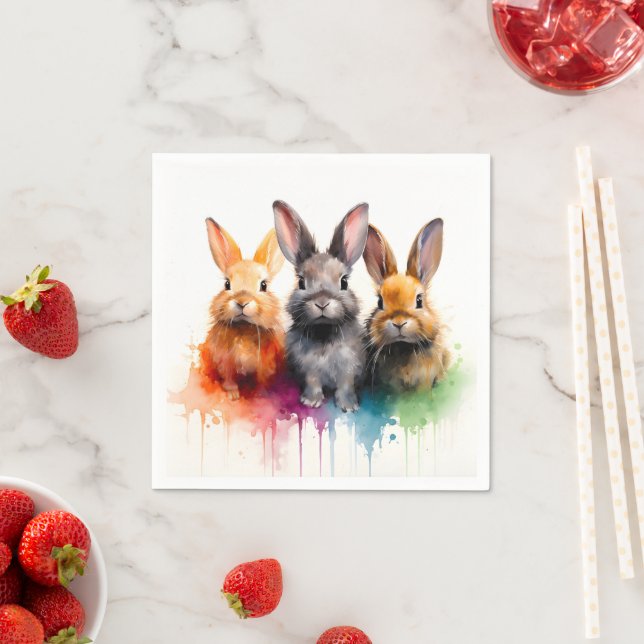 Bunny Trio Watercolor Napkin (Insitu)