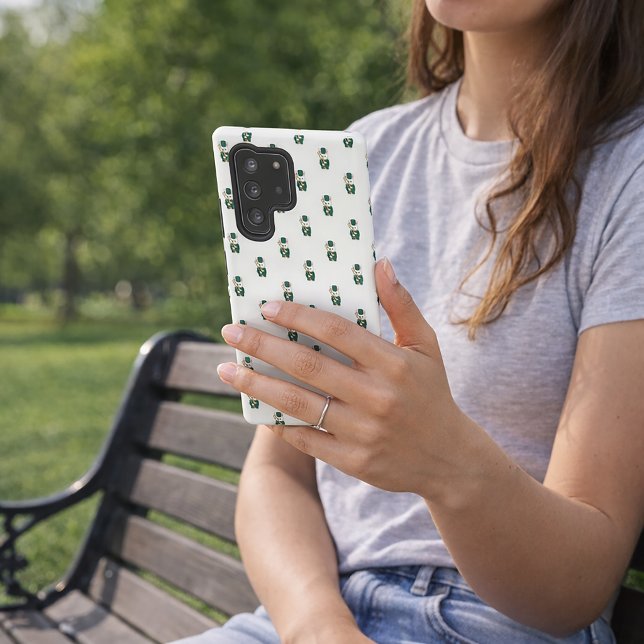 Bunny Trombone Player Green Marching Band Pattern Samsung Galaxy S22 Ultra Case (A phone case with a pattern of trombone holding white bunnies.)