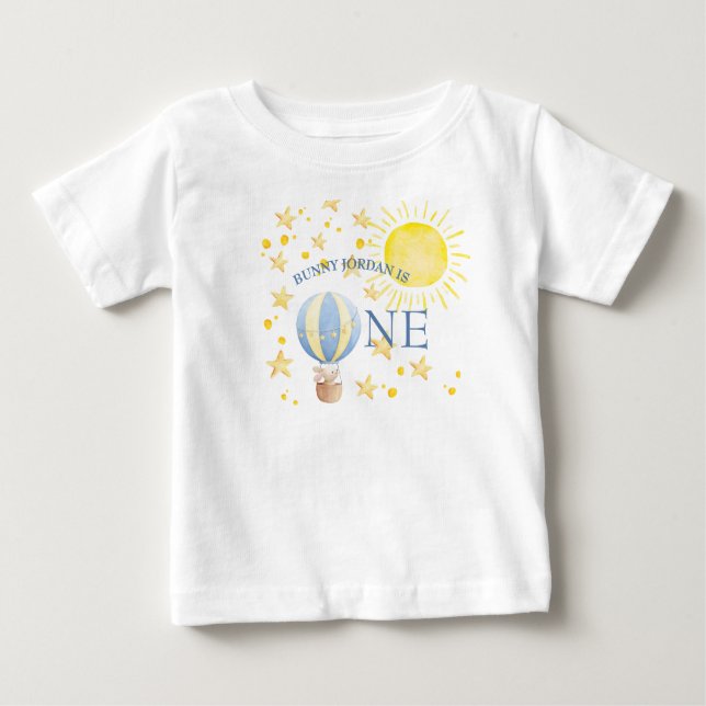Bunny Turning One Around The Sun Boys 1st Birthday Baby T-Shirt (Front)