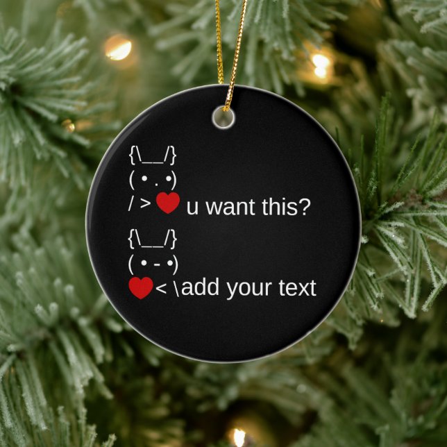 bunny u want this? / Customisable ASCII Text Art Ceramic Ornament (Tree)
