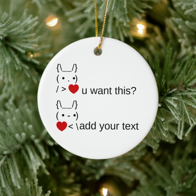bunny u want this? / Customisable ASCII Text Art Ceramic Ornament (Tree)