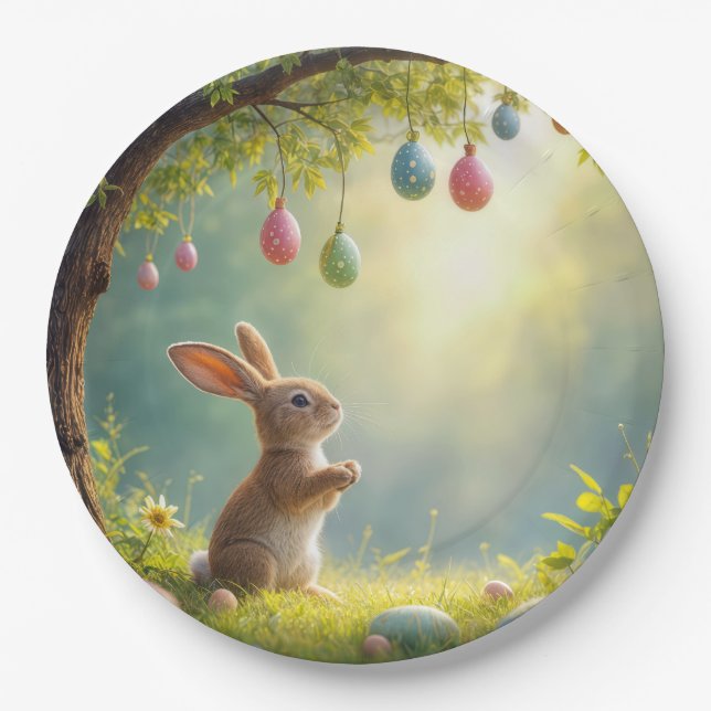Bunny Under an Easter Egg Tree Paper Plate (Front)