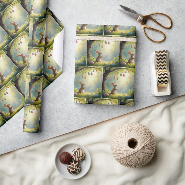 Bunny Under An Easter Egg Tree Wrapping Paper (Crafts)