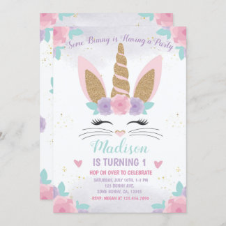 Bunny Unicorn Birthday Invitation, Bunny Birthday Invitation