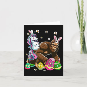 Bunny Unicorn Riding Bigfoot Flowers Easter Day Hu Card