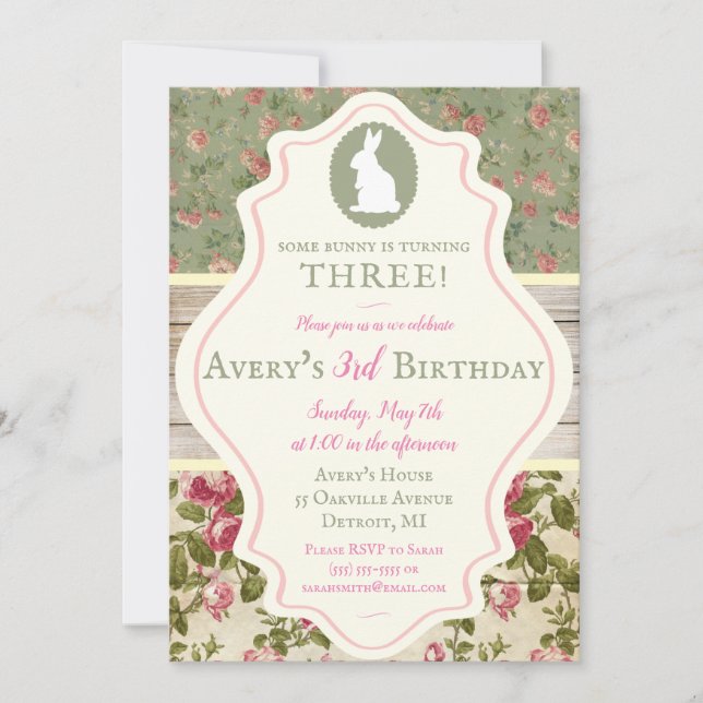 Bunny Victorian Floral Shabby Chic Party Invitatio Invitation (Front)