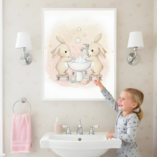 Bunny Wash Squad Kids Bathroom Wall Art