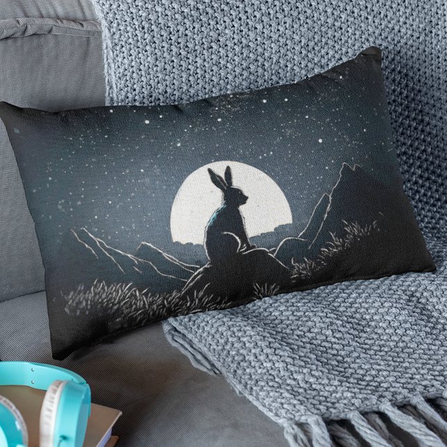 Bunny Watches The Night Sky  Lumbar Cushion (Creator Uploaded)