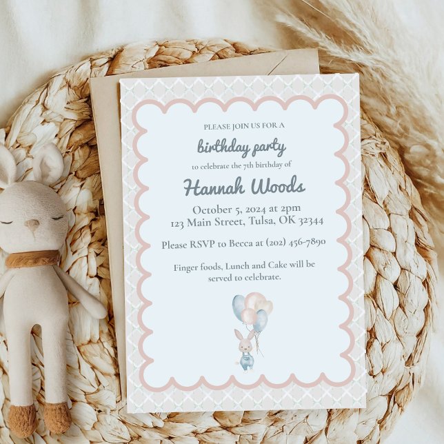 Bunny Watercolor Balloon Party Invitations (Creator Uploaded)