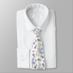 Bunny watercolor spring berry tie